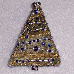 Blue Silver Christmas Tree Beaded Pin, Pendant, Sue Andrus